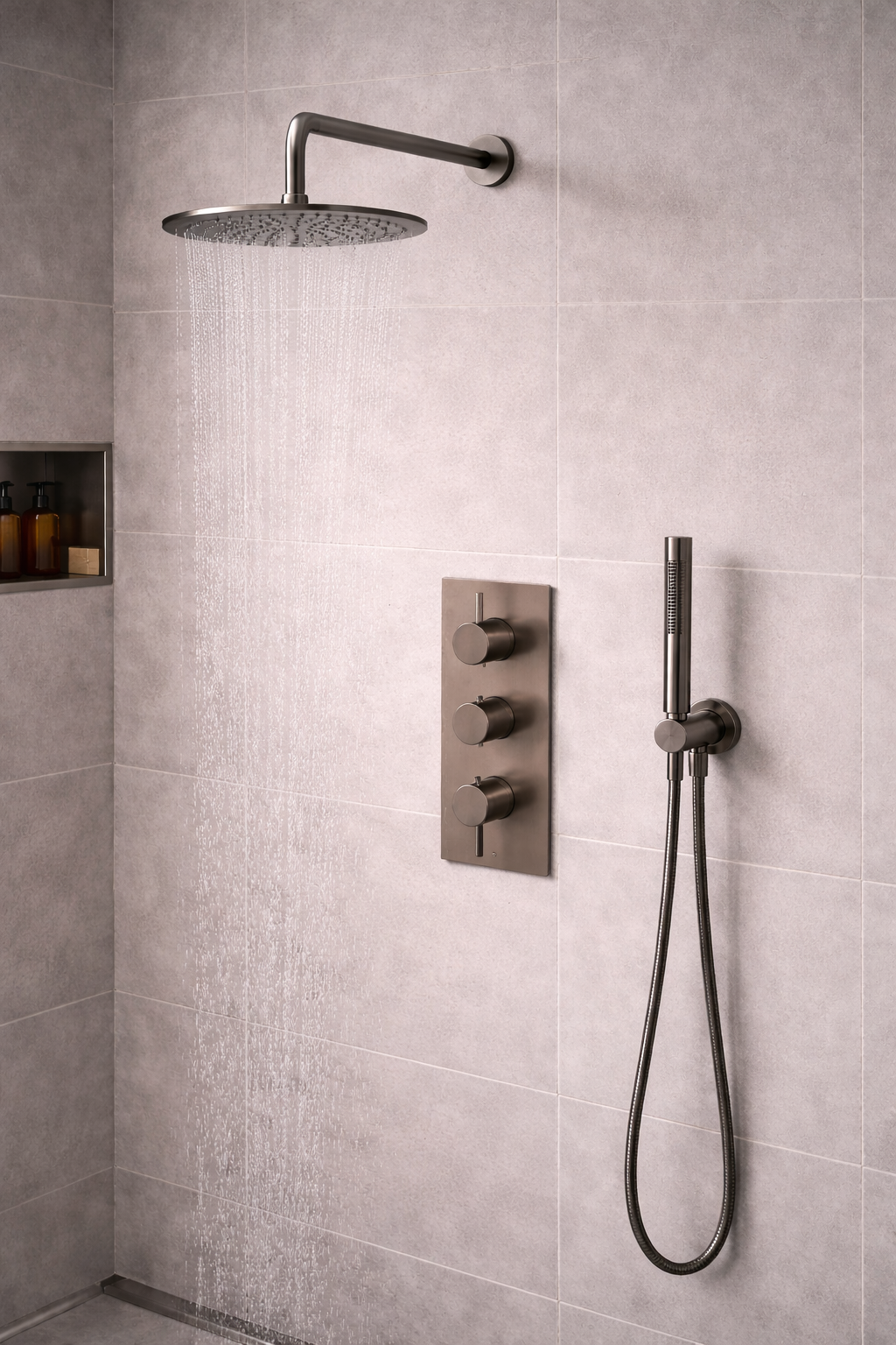 JTP VOS 2 Outlet Concealed Shower Valve with 3-Valve Control, 400mm Arm, 250mm Overhead Shower & Round Water Outlet