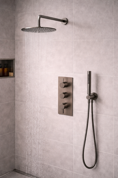 JTP VOS 2 Outlet Concealed Shower Valve with 3-Valve Control, 400mm Arm, 250mm Overhead Shower & Round Water Outlet