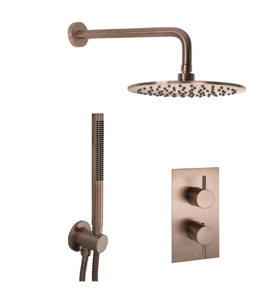 JTP VOS 2 Outlet Concealed Shower Valve, 400mm Arm, 250mm Overhead Shower & Round Water Outlet
